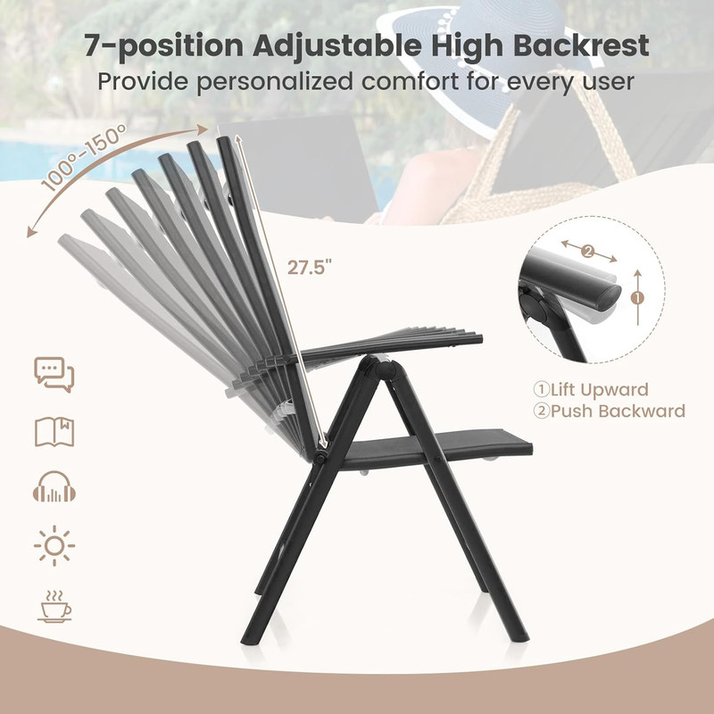 2 Pack Folding Patio Chairs, High Back Outdoor Chairs with 7-Level Adjustable Hi gallery