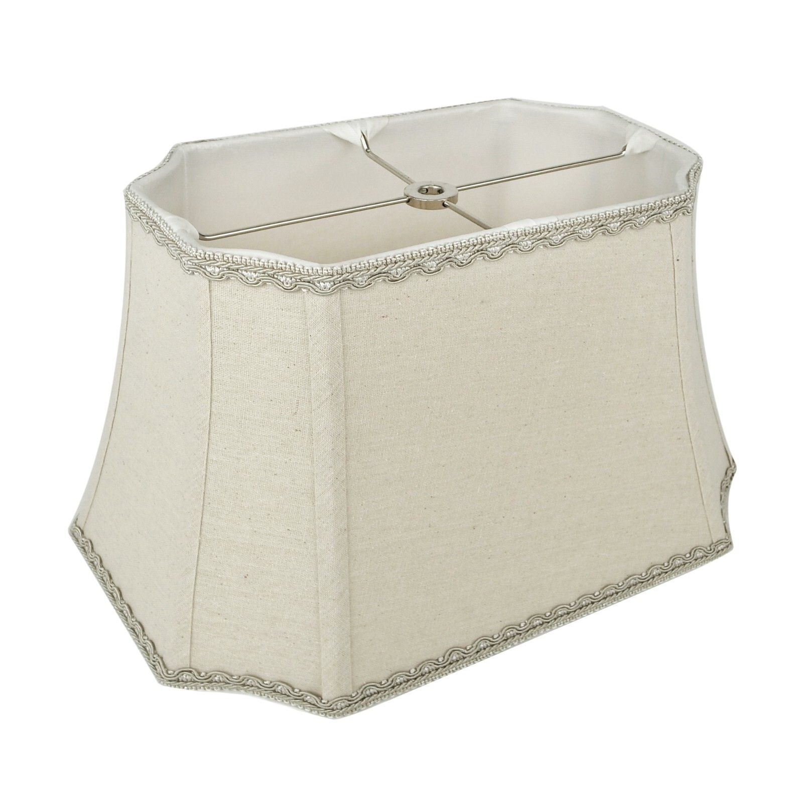 Linen Natural Rectangle Inverted Cut Corner Lampshade with Matching Braid Trim gallery