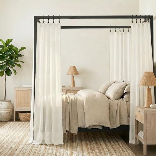 Linen Cotton Blend Canopy Bed Curtains, Airy 40"W x 78"L (Pack of 2) Natural gallery
