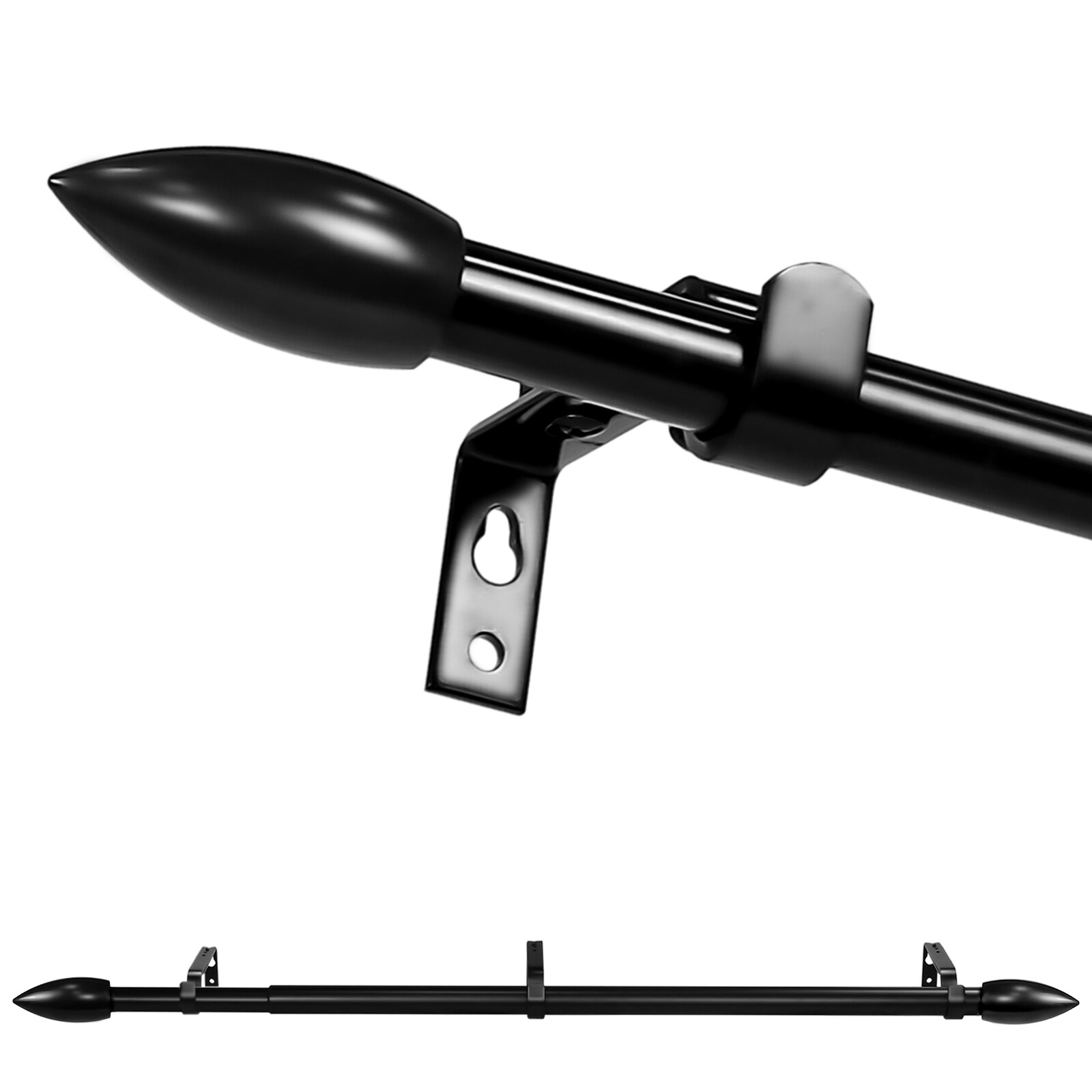 5/8“ Diameter Adjustable Bullet Single Curtain Rod Set, 28”-48“/48”-84“/84”-120” gallery