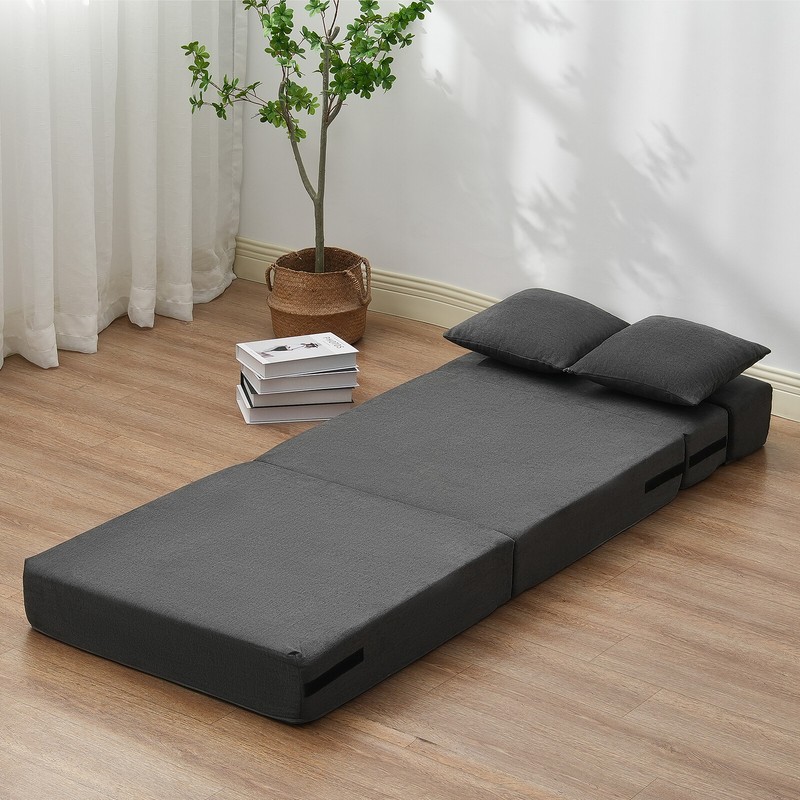 Folding Sofa Bed 3-in-1 Foldable Couch Bed with 2 Pillows Dark Grey Single gallery