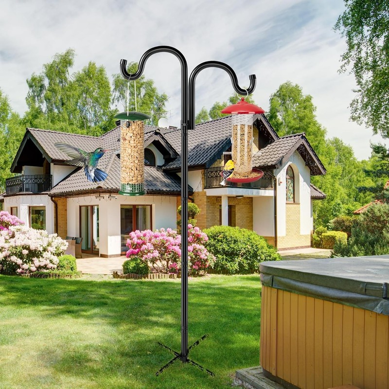 92" Double Shepherds Hooks Adjustable Bird Feeder Pole for Garden Hanging Plants gallery