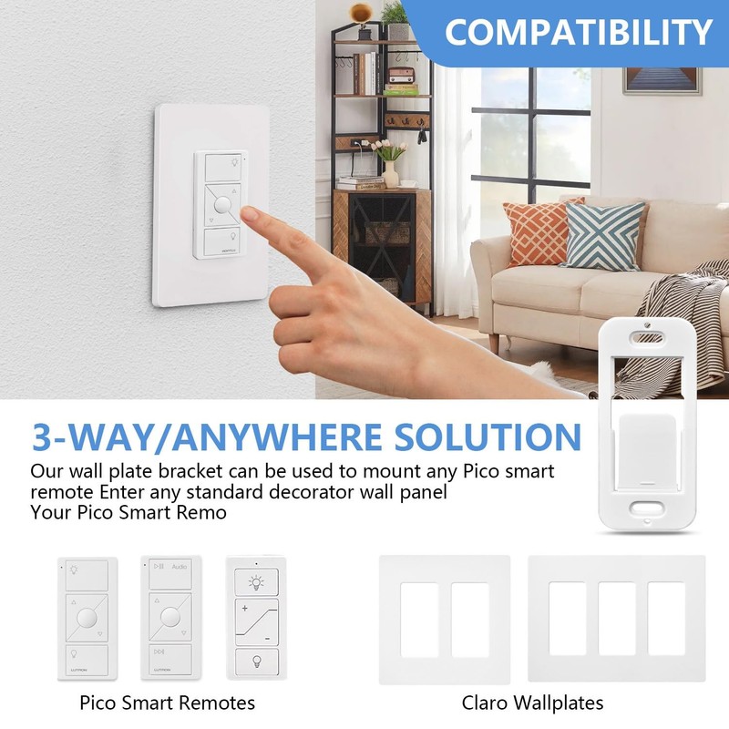 Wallplate Brackets for Lutron Caseta Pico Remote, 4-Pack Seamless Remote Snap-in gallery