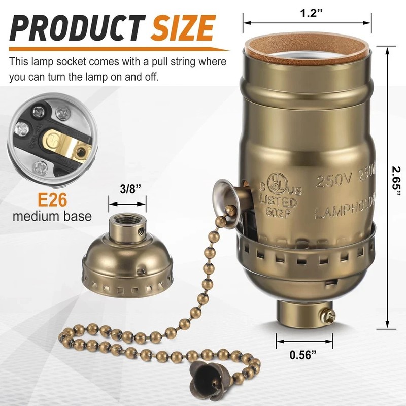 4 Pcs Pull Chain Lamp Socket Replacement, E26 Standard Threaded Base, Light S... gallery