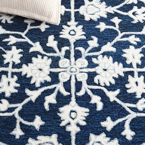 6' Round Designer Cut & Loop Textured Wool Blue Ivory Area Rug *FREE SHIPPING* gallery