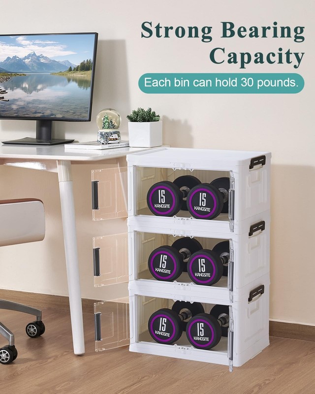 23QT Stackable Storage Bins with Lids - Folding Storage Box with Doors and Wh... gallery