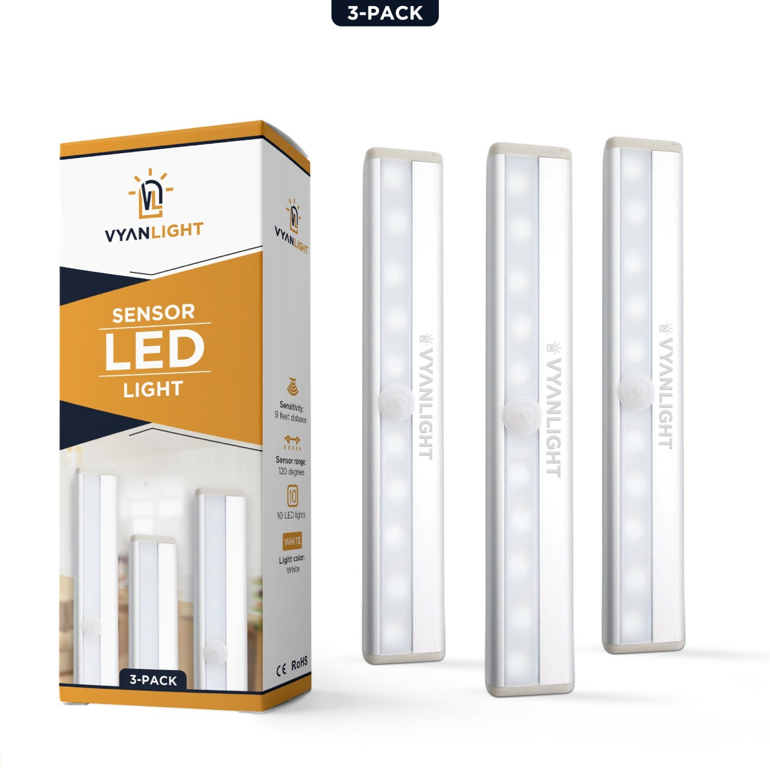 Under Cabinet Lights 10 LED Motion Sensor Closet Lights Cordless 3 PACK gallery