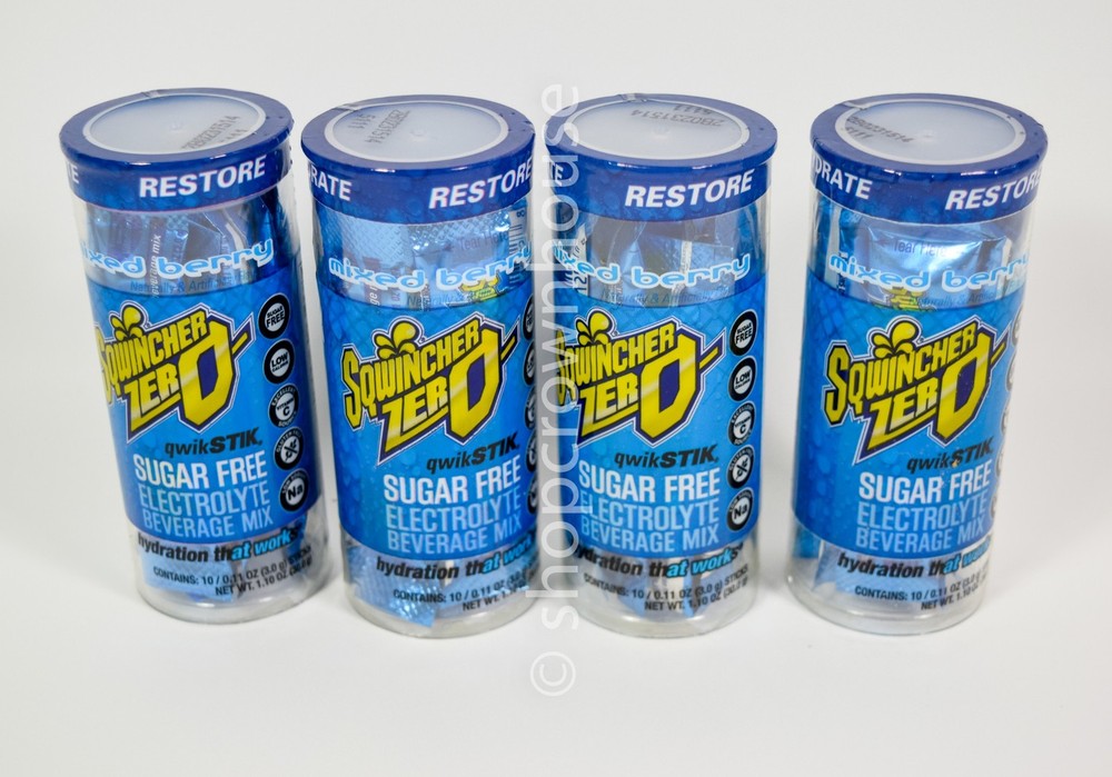4 Sqwincher Zero MIXED BERRY Electrolyte Replenishment 10 Sticks 40 Total 1.1oz