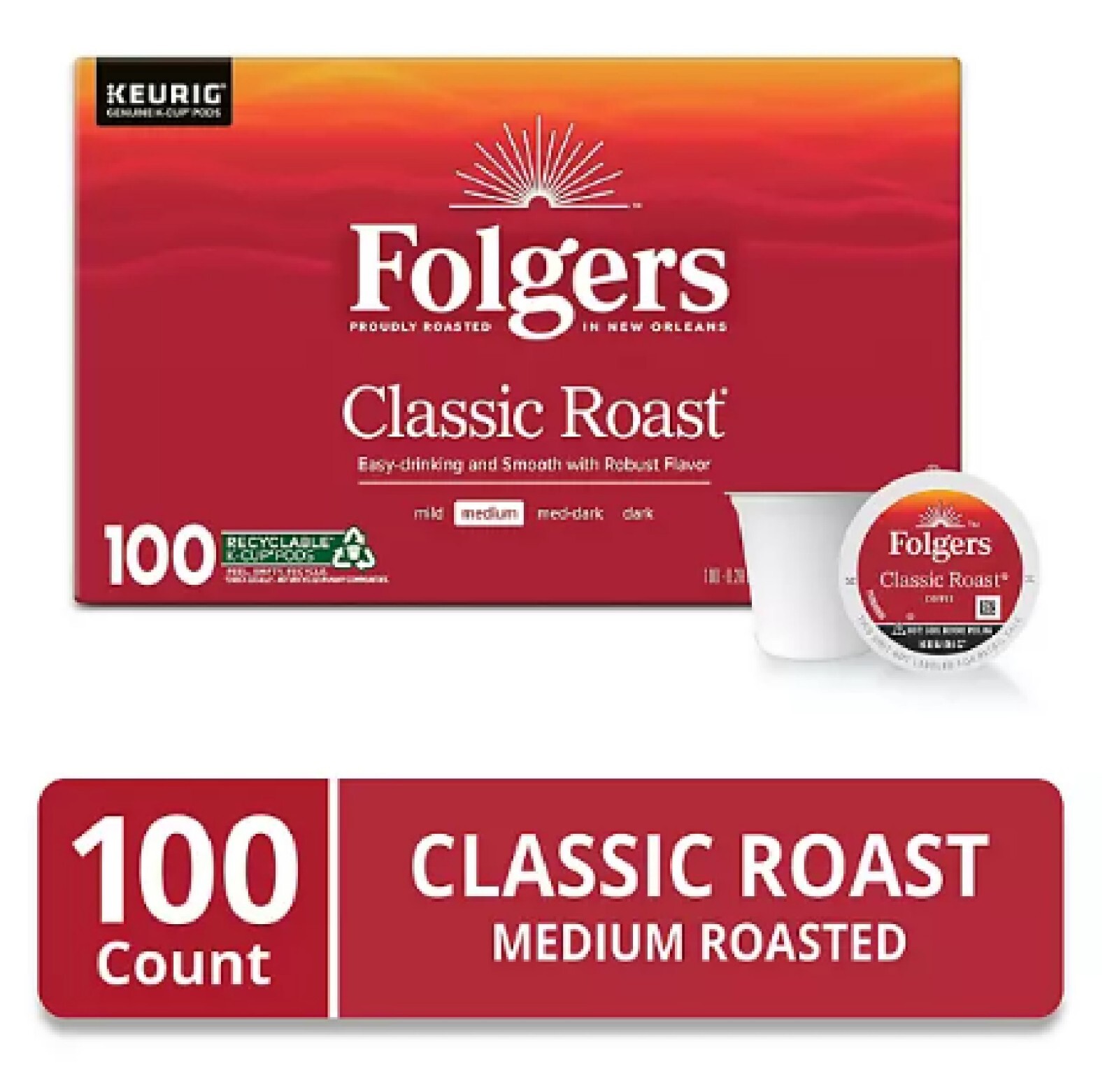 Folgers Classic Medium Roast K-Cup Coffee Pods, 100 ct. gallery