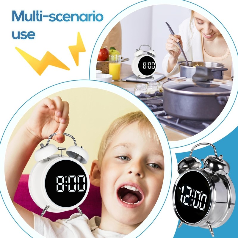 Extra Loud Alarm Clock for Heavy Sleepers - Retro Metal Twin Bell, Battery/Plug- gallery