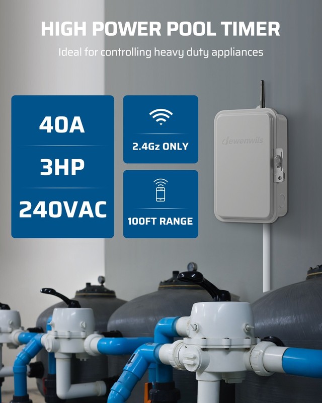 DEWENWILS Pool Pump Timer, Outdoor Smart WiFi Box, Heavy Duty 40A 240VAC 3HP gallery