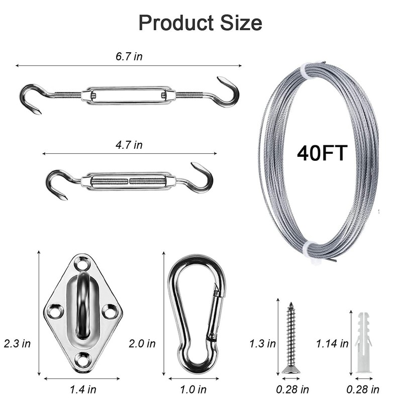 Sun Shade Hardware Kit for Rectangle and Square 12ft x 12ft, Silver gallery