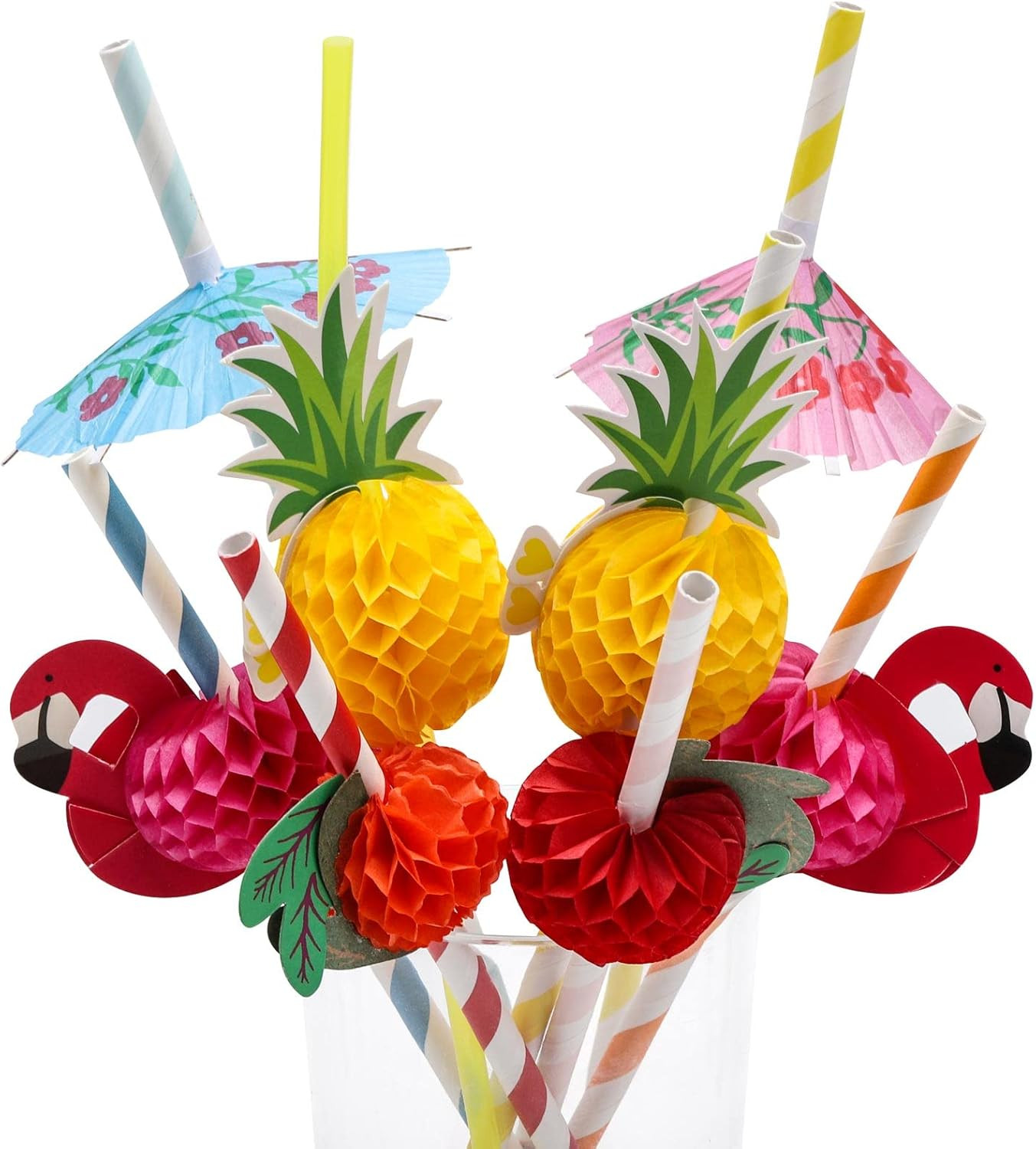 100PCS Flamingo Fruit Paper Straws,Disposable Plastic Drinking Straws,Tropical H gallery