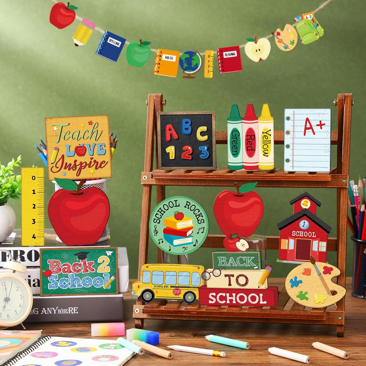 19 Pcs Back to School Decorations Back to School Tiered Tray Decor Fun Appreciat gallery