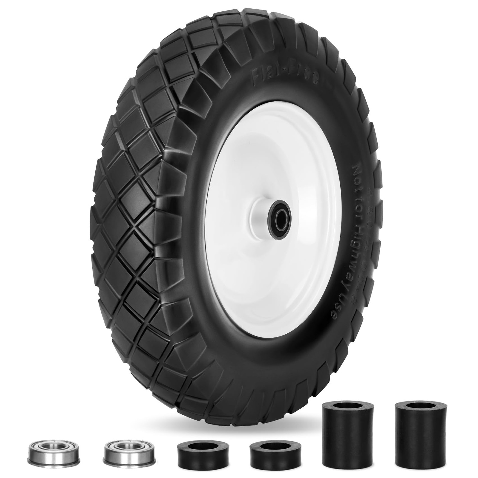 16" Flat Free Wheelbarrow Wheels & Tires 4.80/4.00-8 | 5/8"&3/4" Bearings | gallery