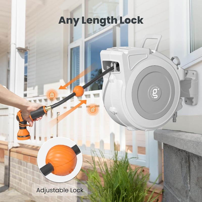 Giraffe Tools Retractable Garden Hose Reel 1/2" x 65 ft Heavy Duty Watering hose gallery