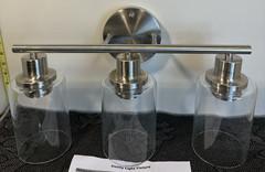 Modern 3-Light Bathroom Vanity Light – Brushed Nickel – Clear Glass Shades – E26