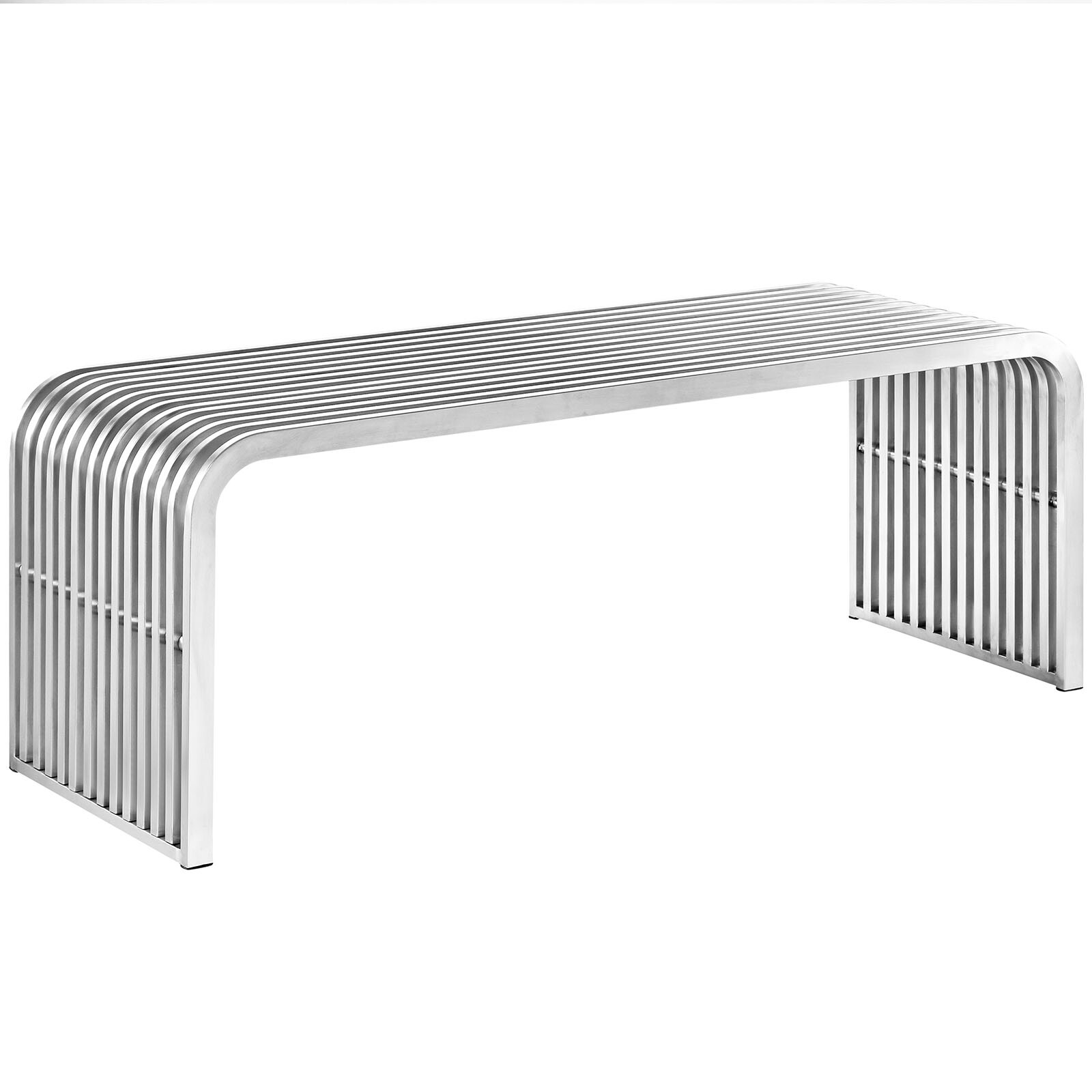 Modway Pipe Contemporary Modern Stainless Steel Metal Bench, 47" gallery