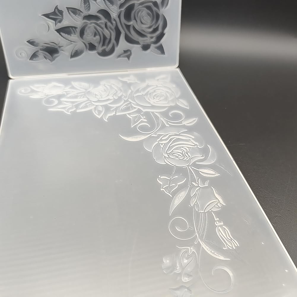 Plastic Embossing Folder (5 Inch x 7 | Roses in Corner) Paper white gallery