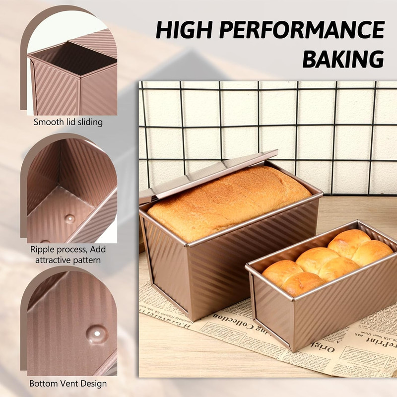 2 Pack Pullman Loaf Pan with Lid, Non-Stick Bread Pan for Sourdough | 2.2 lb & 1 gallery