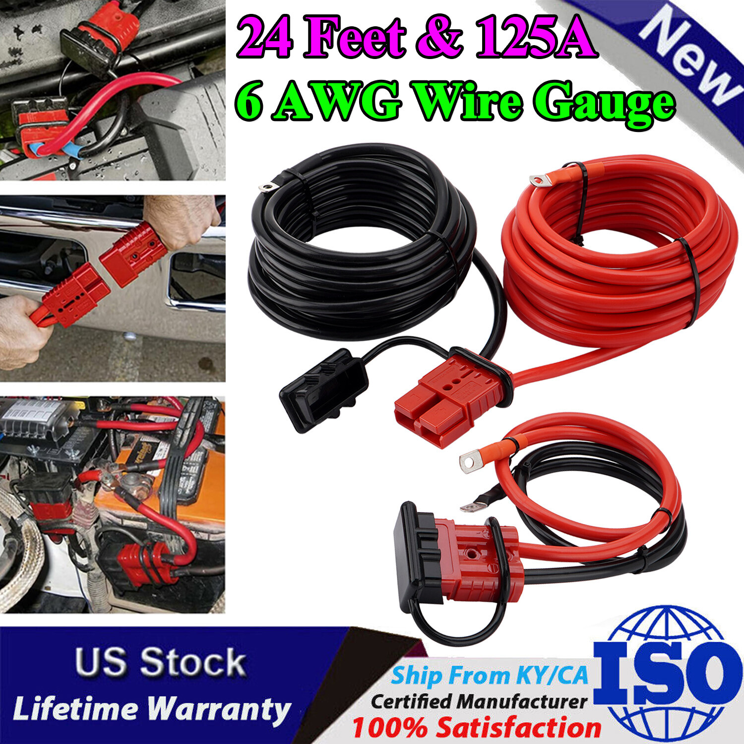24 FT Quick Disconnect Winch Power Cable, 6 Gauge 6 AWG Wiring For Winch Trailer gallery