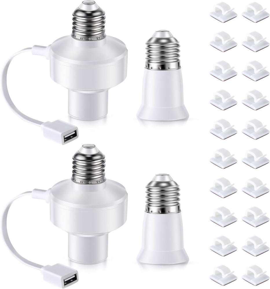 2 Pack E26 Light USB Socket Adapter, Lamp Socket Power Adapter 5V 1.5A, Light So