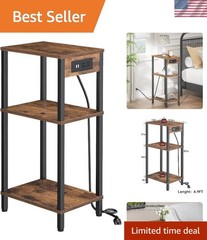 Side Table with Charging Station Narrow End Table Storage Bedside Nightstand