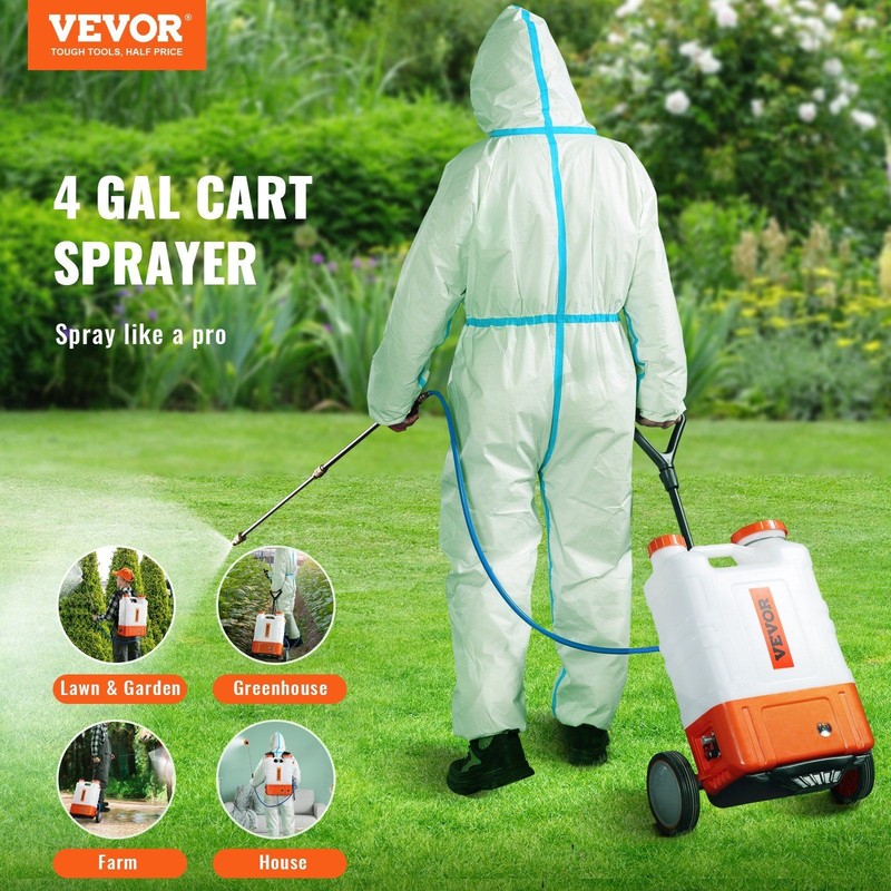 4gal 0-94psi Adjustable Battery-Powered Sprayer with Cart and 8 Nozzles gallery