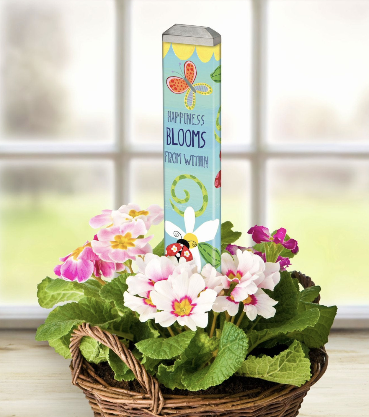 Ladybugs & Butterflies HAPPINESS BLOOMS FROM WITHIN 13" MINI ART POLE PL5008 NeW gallery