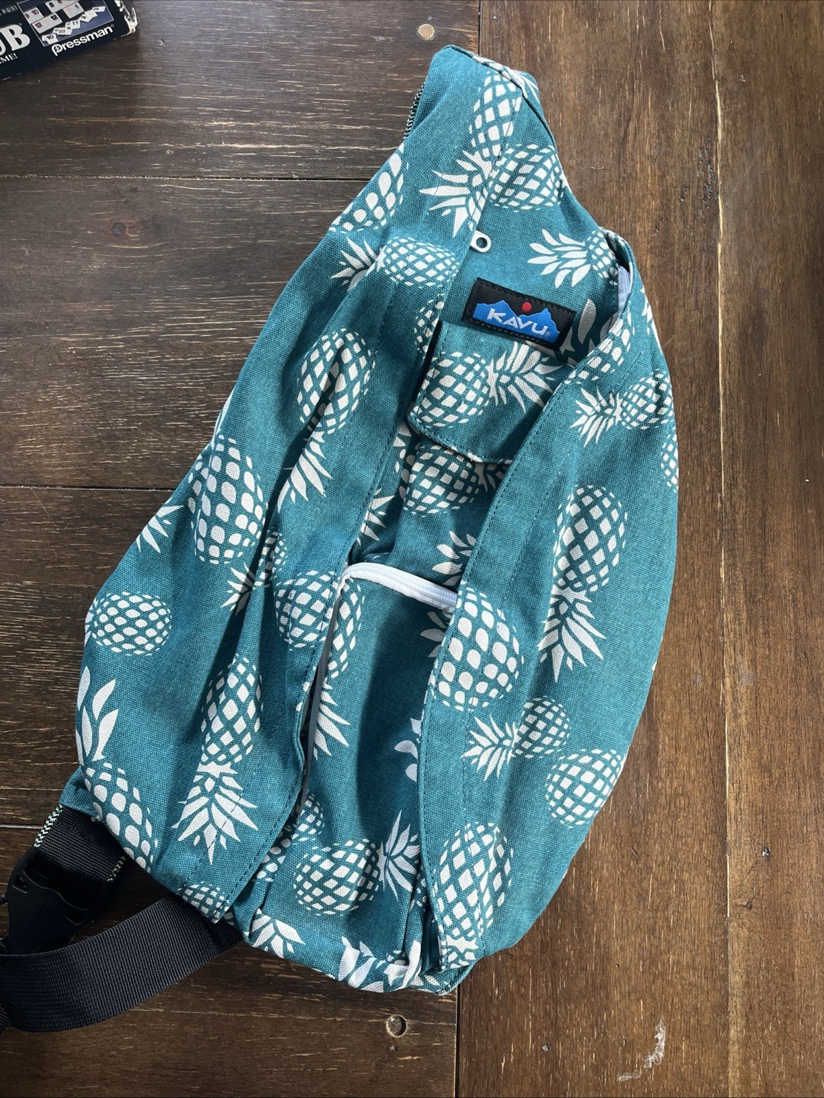 Kavu Mini Rope Sling Bag Backpack Teal With Pineapples
