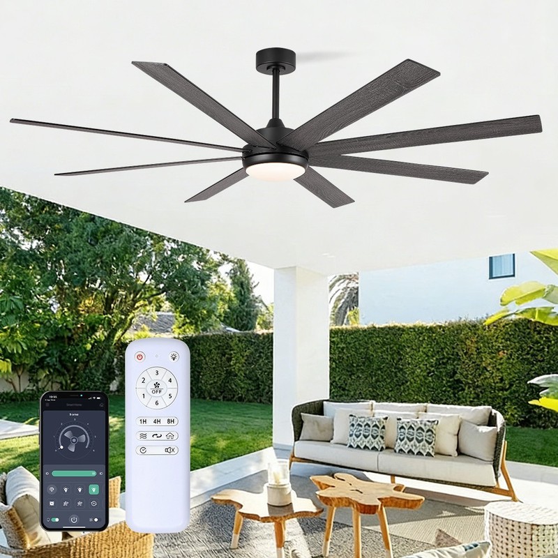 Large Outdoor Ceiling Fan with Light, 8 Blades Silent Reversible DC Motor, APP gallery
