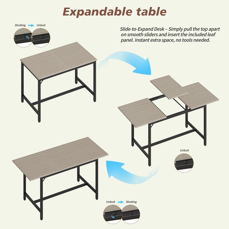 5 Piece Extendable Dining Table Set Wood Tabletop Steel Frame 2 Benches 2 Stools gallery
