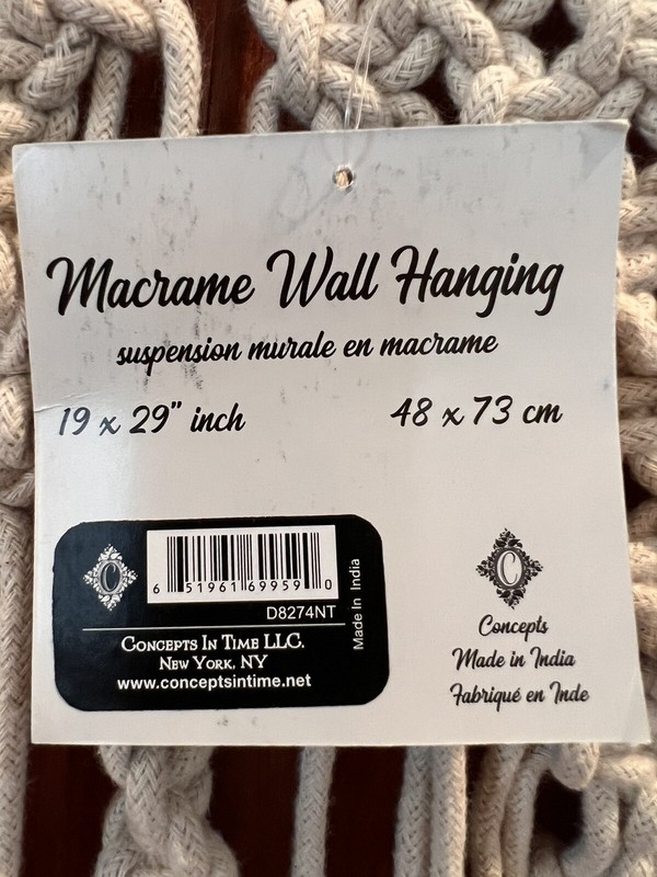 Macrame Woven Wall Hanging Boho Concepts In Time Made in India 19 x 29” gallery