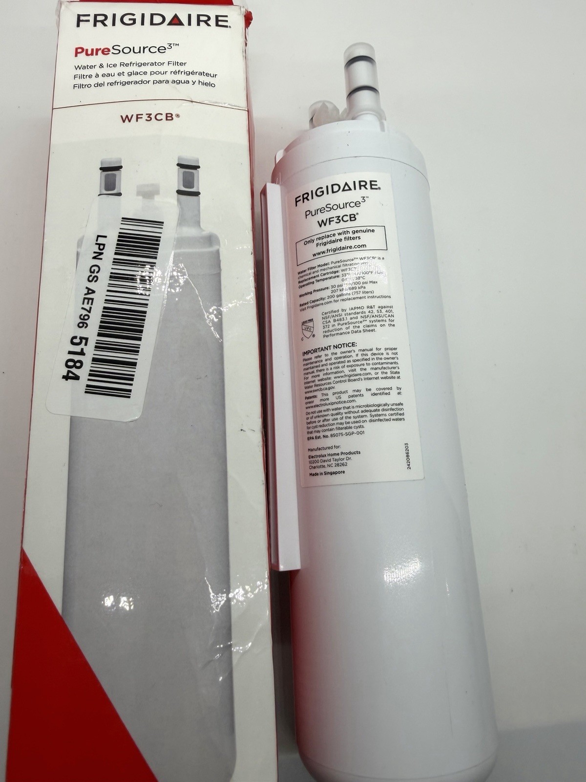 1 PACK Frigdaire WF3CB PureSource 3 Refrigerator Water Filter gallery