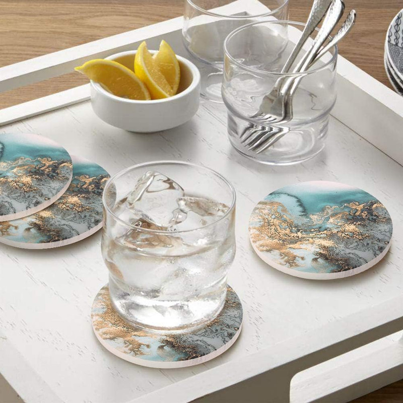 Lahome Marble Pattern Coasters - round Drinks Absorbent Stone Coaster Set with C gallery