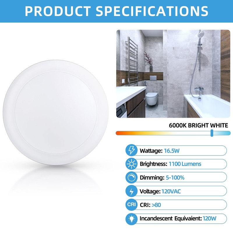 ECOELER 5/6 Inch Dimmable LED Disk Lights, 16.5W Recessed Retrofit Ceiling Do... gallery