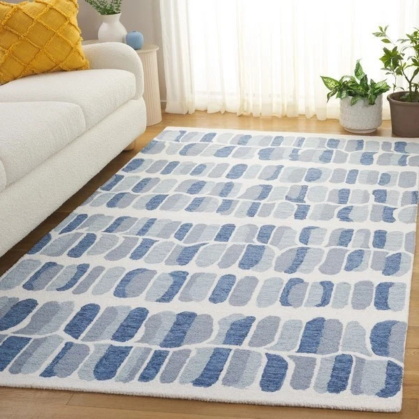 8x12 ft Handmade Hand‑Tufted Wool Area Rug Blue Abstract Modern Living Room Rug gallery