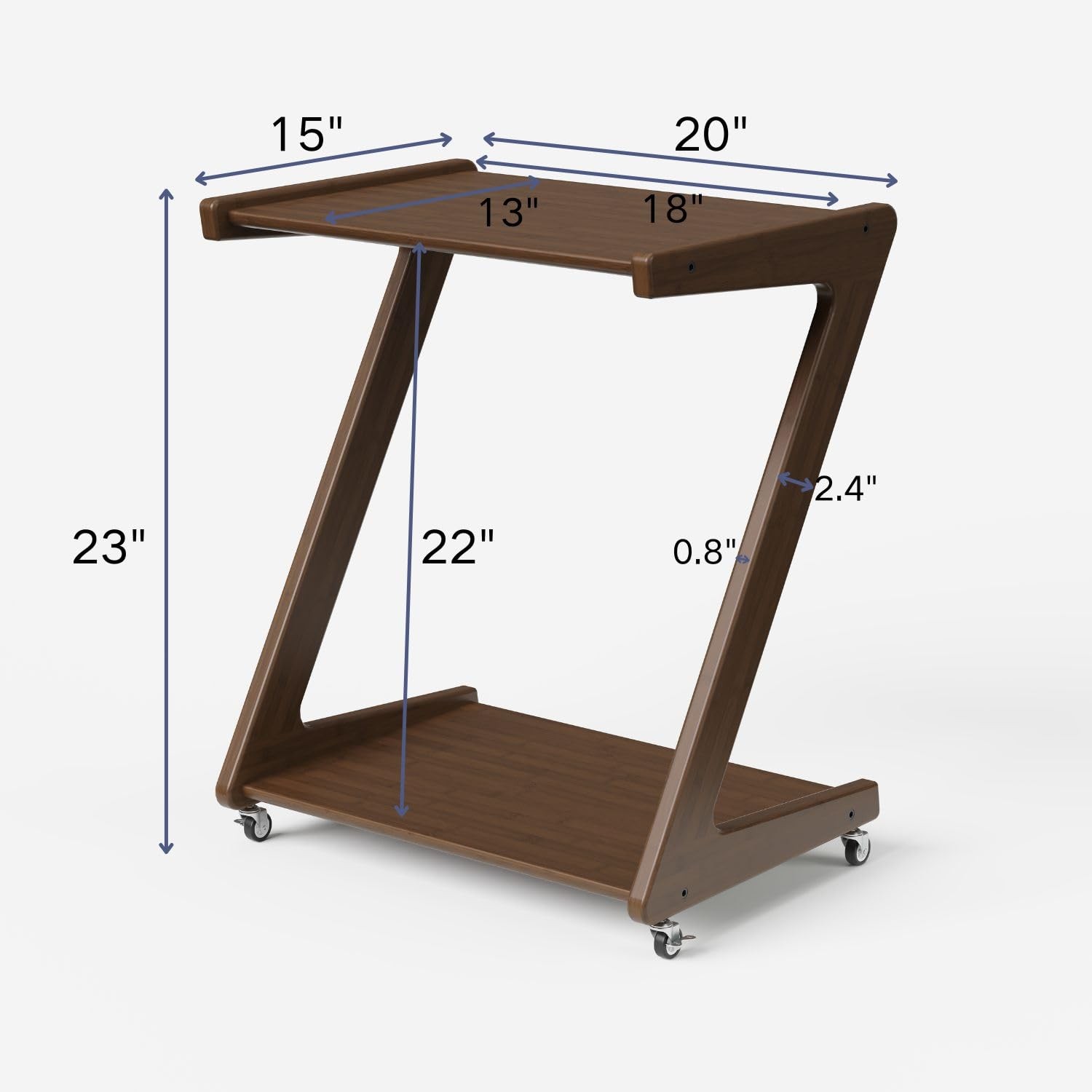 Solid Wood Rolling End Table with Lockable Wheels, Bamboo Couch Side Table Th... gallery