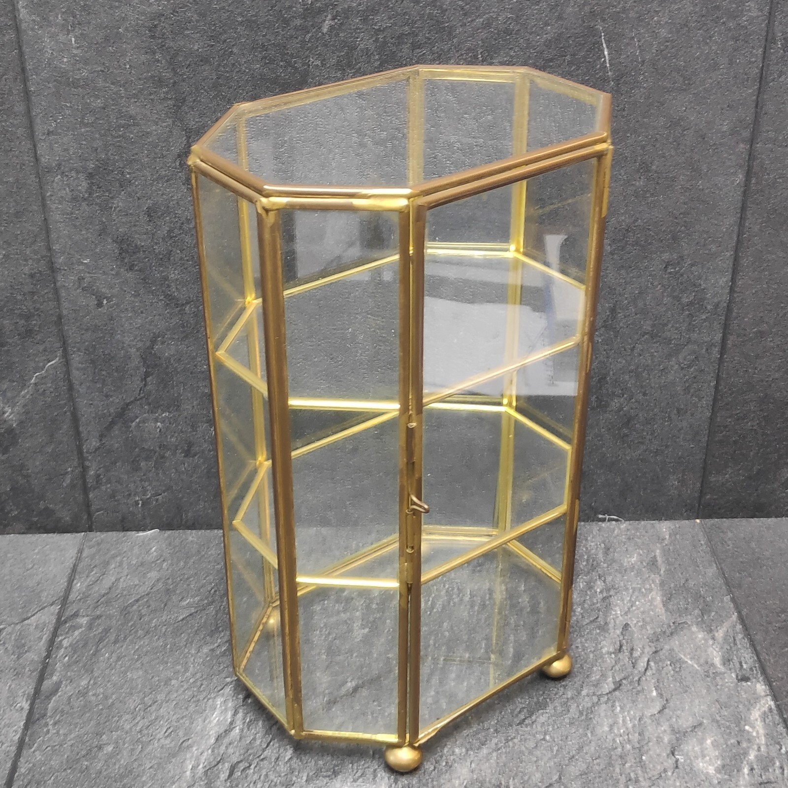 Small Display Cabinet Octagonal Glass Brass Approx 21.5cm Vintage Cupboard gallery