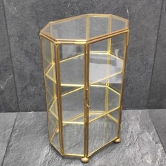 Small Display Cabinet Octagonal Glass Brass Approx 21.5cm Vintage Cupboard