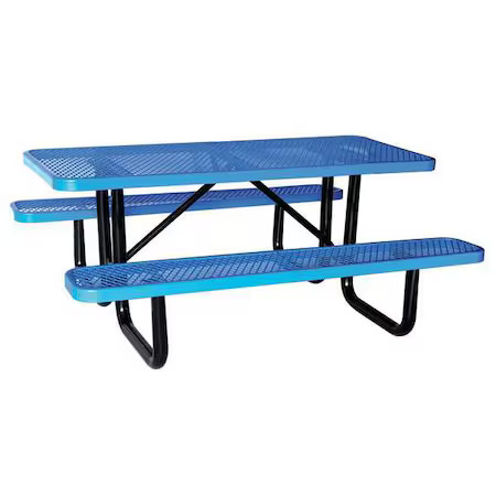 Rectangle Picnic Table, Blue, Expanded Metal, 6 Seats, 72 In L, 29 5/8 In H