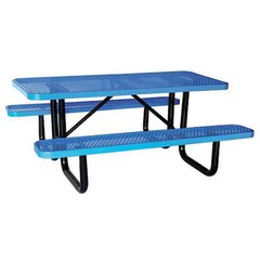 Rectangle Picnic Table, Blue, Expanded Metal, 6 Seats, 72 In L, 29 5/8 In H