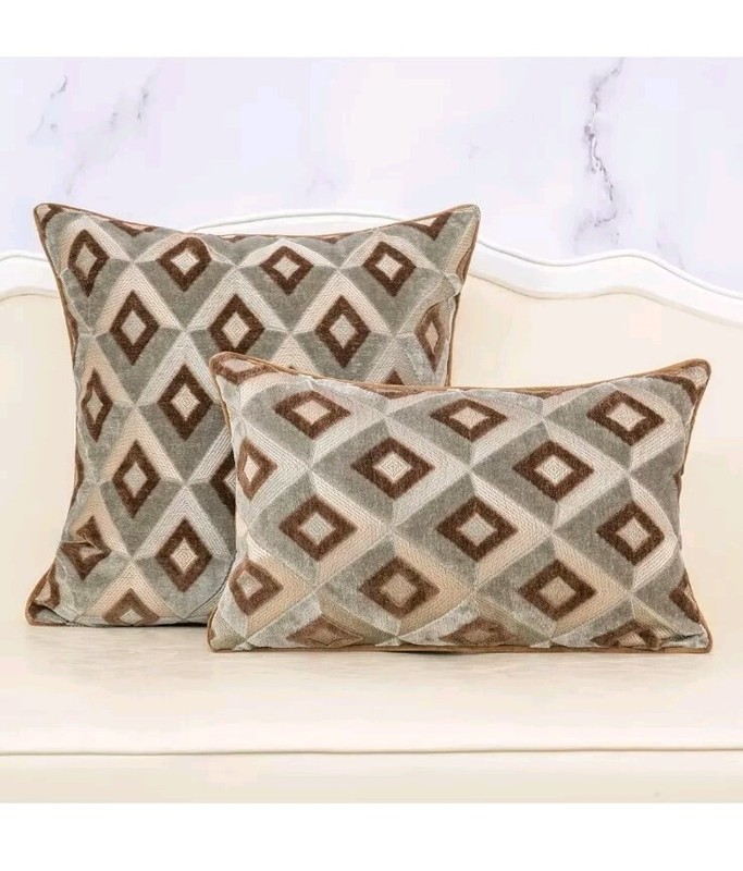 Rectangle Pillow Geometric Plaid Embroidery Cut Velvet Cushion Case Luxury ... gallery