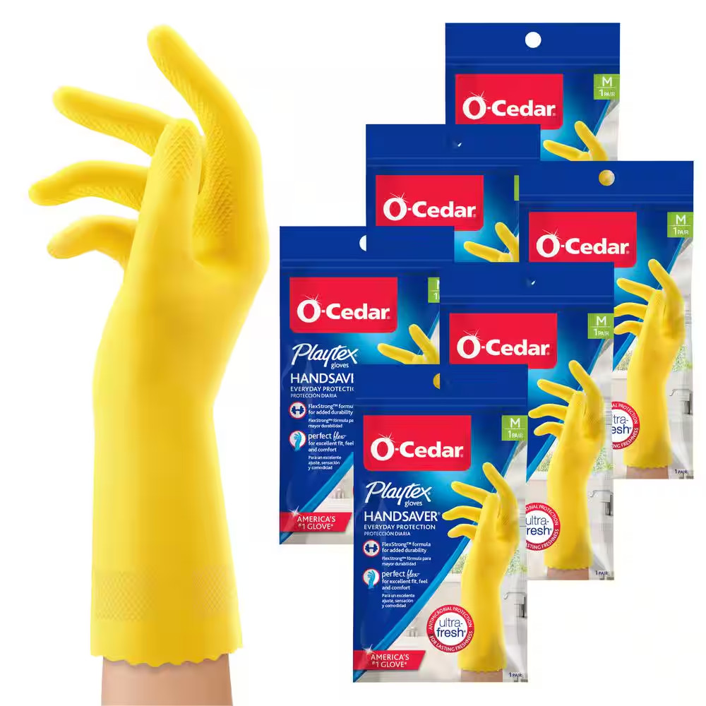 Playtex Handsaver Medium Yellow Latex/Neoprene/Nitrile Gloves (6-Pairs) gallery