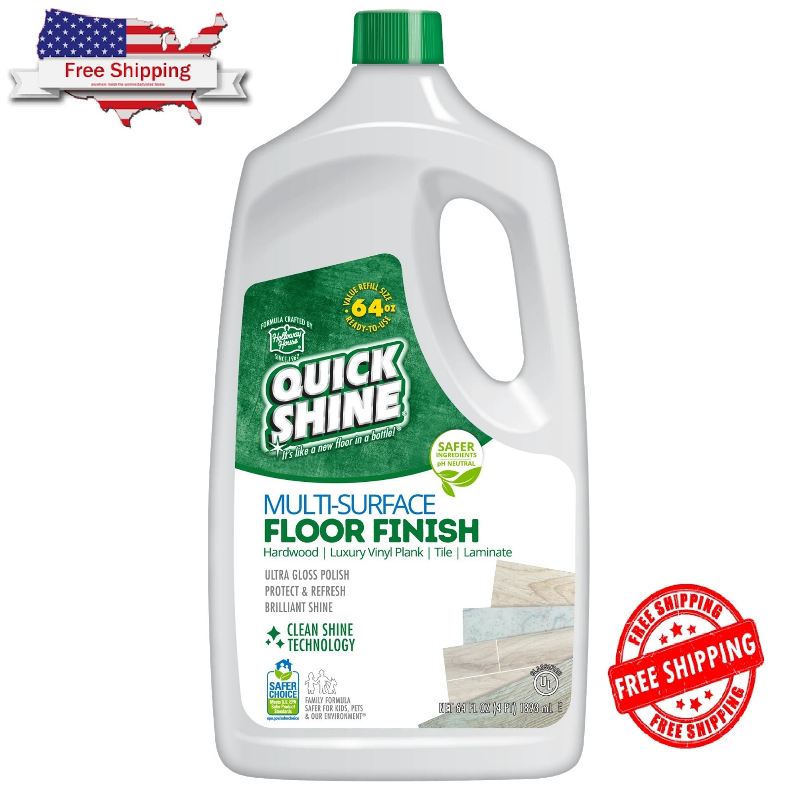 Quick Shine Multi-Surface Floor Finish, 64 fl oz Unscented Household Floor Clear gallery