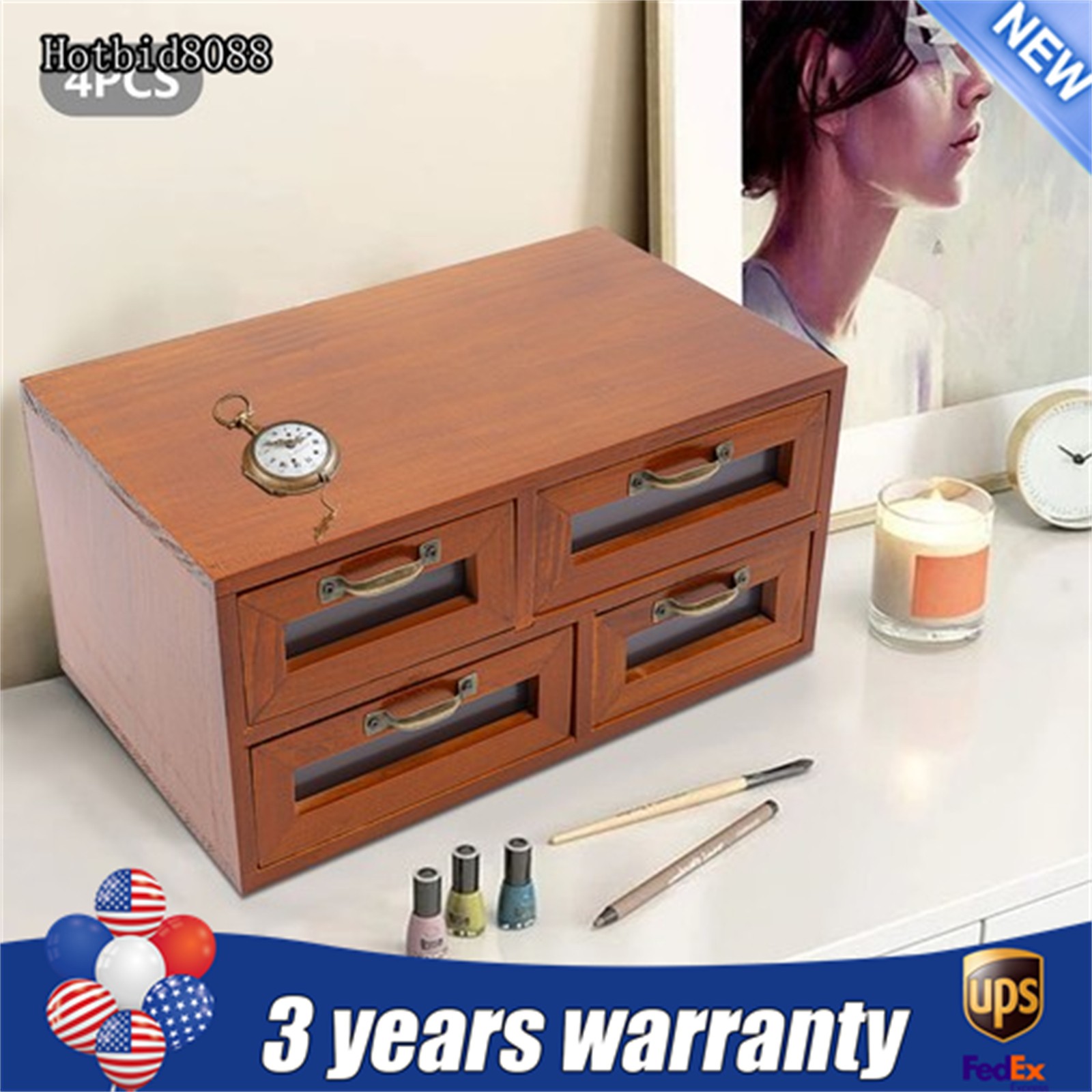 Vintage Small Wooden Desktop Storage Box Drawer Display Shelf Organizer Craft US gallery