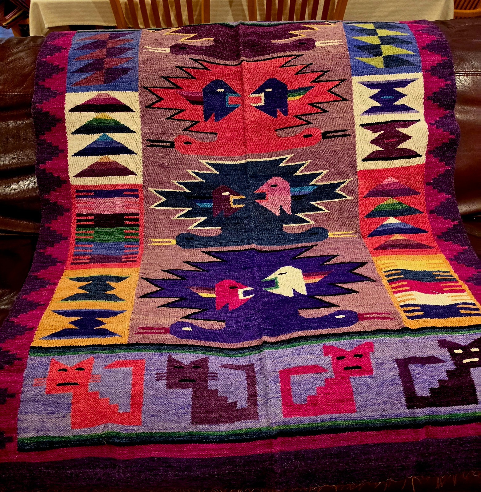 Handwoven Andean Alpaca Wool Tapestry – Colorful Tribal Animal Motif Blanket | P gallery