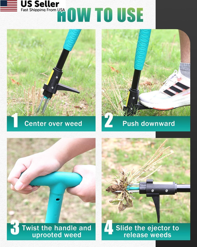Breeze Touch 39" Weed Pulling Tool, 3-Claw T-shaped Handle, Common Teal gallery