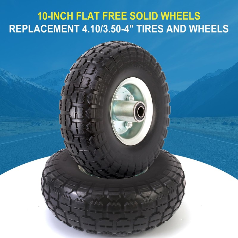 (2 Pack) 10 Inch Solid Polyurethane Tire 4.10/3.50-4 Tire, 10" Flat Free Whee... gallery