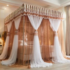 Double Layers Mosquito Net Bed Netting Embroidered Curtain Drapes With Frames